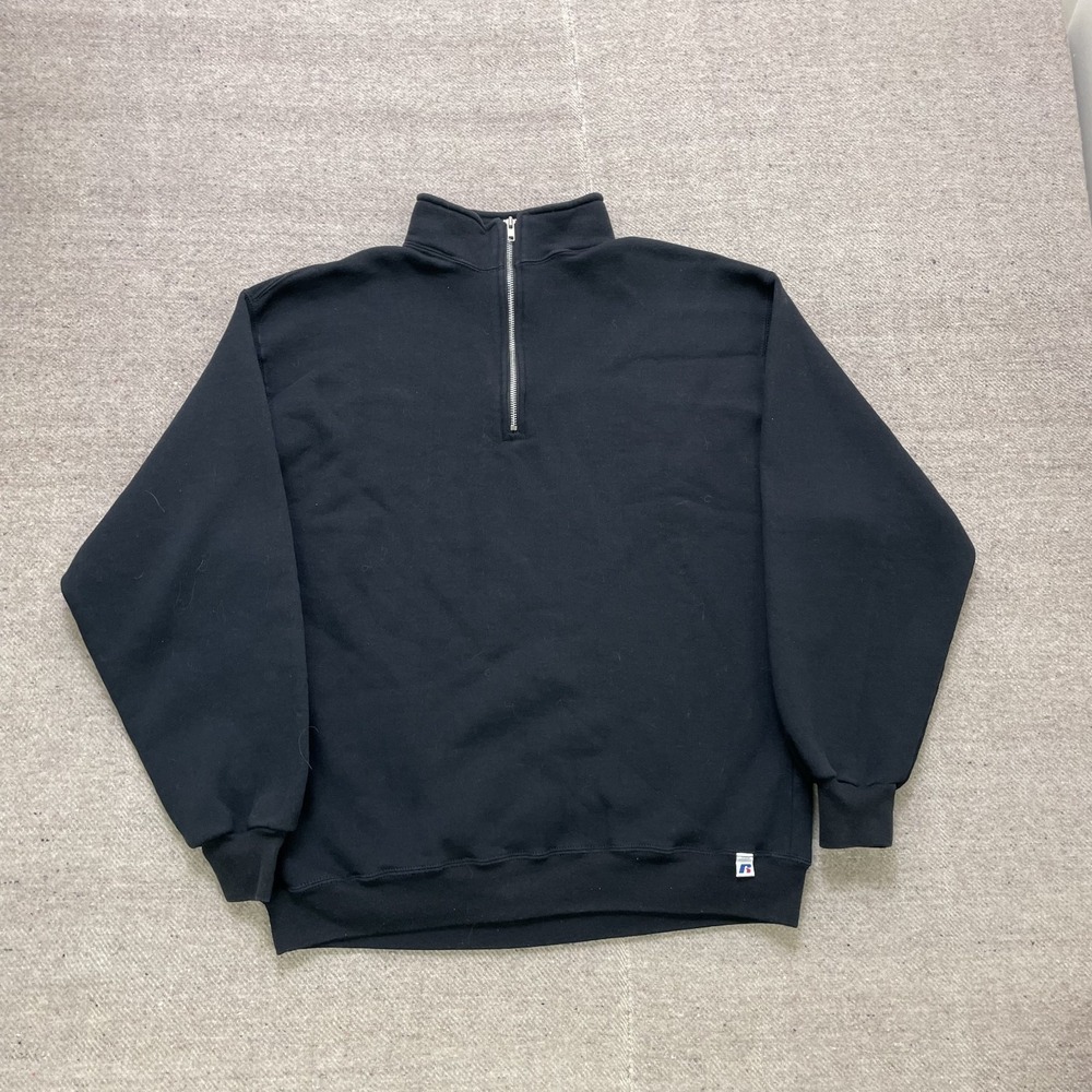 Vintage Russell Athletic blank sweatshirt mens Large Black 2000s y2k 1/4 zip